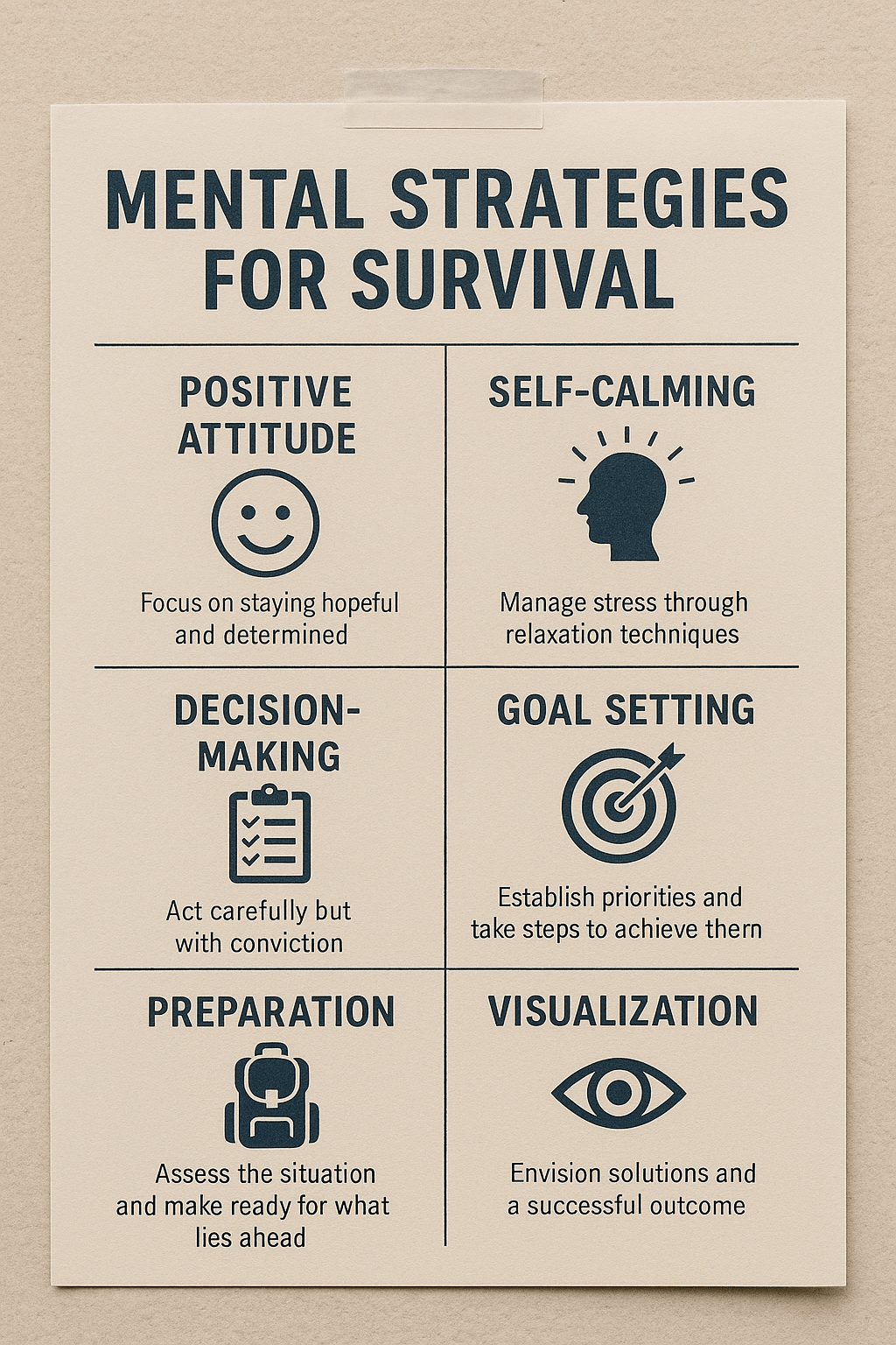 Infographic listing mental strategies for survival